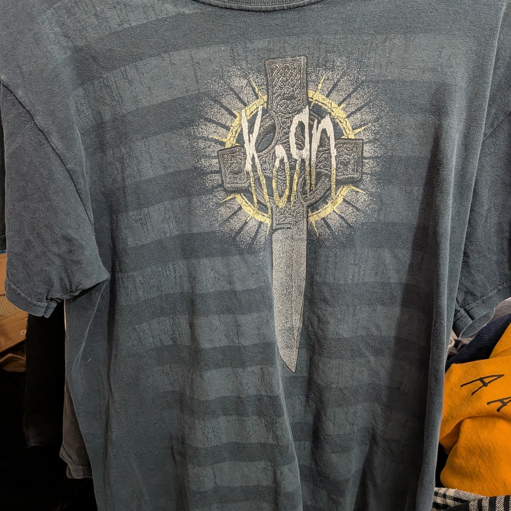 Korn Mens Gray Graphic T-Shirt Vintage Large